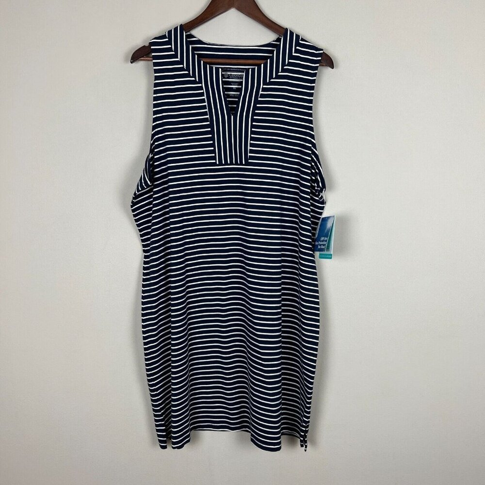 Coolibar Oceanside Tank Dress Womens XL Navy Blue Stripe Sleeveless‎ UPF 50+ New
